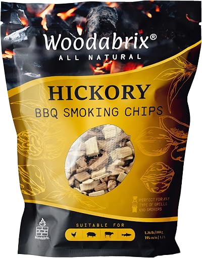 Woodabrix Hickory Wood Chips 800g for Charcoal Gas BBQ Smoker 100% Natural