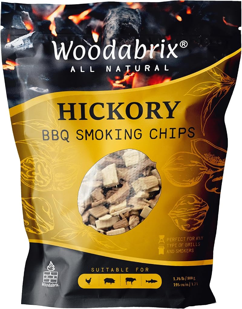 Woodabrix Hickory Wood Chips 800g for Charcoal Gas BBQ Smoker 100% Natural