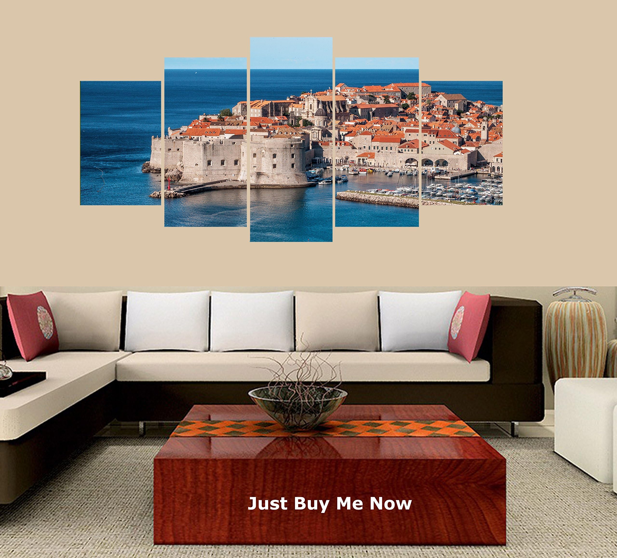 PEACOCK JEWELS Premium Quality Canvas Printed Wall Art Poster 5 Pieces / 5 Pannel Wall Decor Dubrovnik Painting, Home Decor Pictures - with Wooden Frame