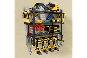 Jusgym Power Tool Organizer Wall Mount, 4-Tier Tool Storage Rack with 8 Drill Holders, 200LBS Load Heavy Duty Cordless Tool Shelf for Garage Organization, Gift for Men