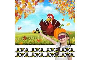 HRENCY Pin The Hat on The Turkey Game - Thanksgiving Party Games for Kids and Fall Festival Activities - Turkey Party Supplies