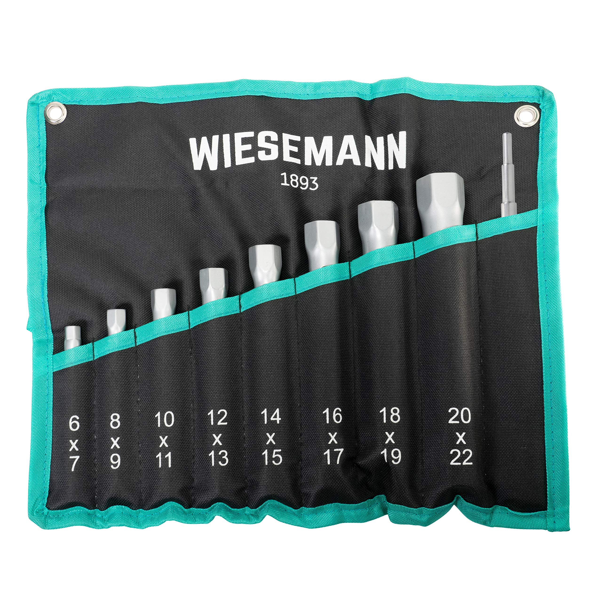 WIESEMANN 1893 Tap Spanner Set 10 pcs. 6-22mm from I for Work on The tap, Spark Plugs etc. I Pipe Socket Wrenches in Practical roll-up Bag I 81420
