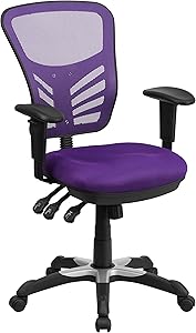 Flash Furniture Mid-Back Purple Mesh Multifunction Executive Swivel Chair with Adjustable Arms - HL-0001-PUR-GG