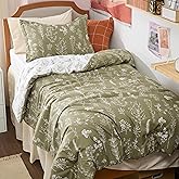 Bedsure Twin/Twin XL Comforter Set - Olive Green Bed Set, 2 Pieces Cute Floral Bedding, 1 Soft Reversible Botanical Flowers Comforter and 1 Pillow Sham