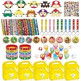 Hatraky 127 PCS Birthday Party Favor Supplies, Birthday Party Decorations Set Includes 50 Stickers, 15 Slap Bracelets, 10 Bracelets, 10 Button Pins, 10 Key chains, 10 Box, 10 Mask, 12 Stamp