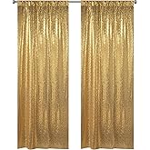 Gold Sequin Backdrop Curtain - 2PCS (2FTx8FT) Glitter Photo Background for Wedding, Christmas, Party, Baby Shower & Stage Decorations (Gold, 2x8ft 2 Panels)