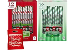 NOSH PACK Wintergreen and Peppermint Candy Canes Christmas Candy, 24 Individually Wrapped Bulk Candy Cane, Holiday and Christmas Stocking Stuffers