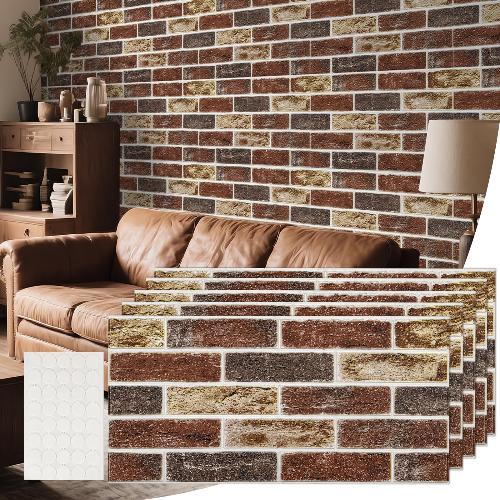 Photo 1 of Brick Wall Panels Peel and Stick - 3D Faux Textured Stone Wallpaper - 20 Pcs Self Adhesive Waterproof Foam Tiles for Bathroom - Red Fireplace Decor Wallpanel - Kitchen Backsplash Covering Walls Tile