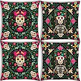 Nepnuser Day of The Dead Throw Pillow Covers 18x18 Set of 4 Dia De Los Muertos Decoration Sugar Skull Pillow Cases for Bed Couch Sofa Home Decor