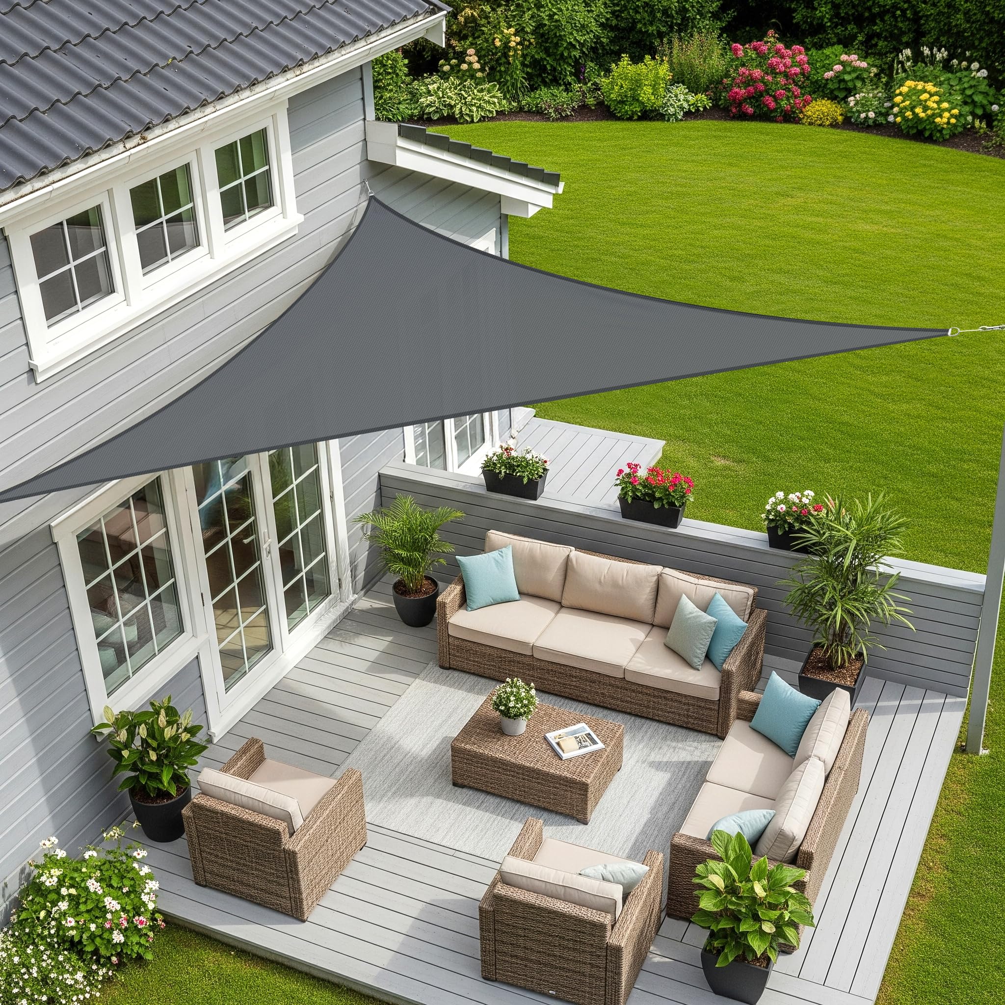 Sunnylaxx 5x5x7m Triangle Shade Sail,Anthracite Waterproof Sun Shades Outdoor Canopy 95% UV Block Water Resistant Sunshade for Patio,Garden,Backyard