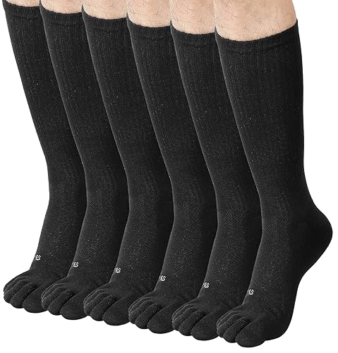 FUN TOES Men Crew Toe Socks Athletic Running Socks Arch Support
