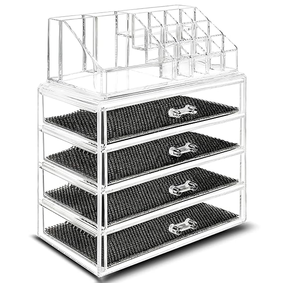 TRESKO Acryl Kosmetik Aufbewahrung Make-up Organizer Kosmetikorganiser mit 4 Schubladen