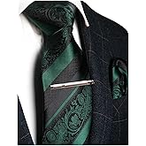 JEMYGINS Mens Floral Necktie and Pocket Square Tie Clip Sets for Men