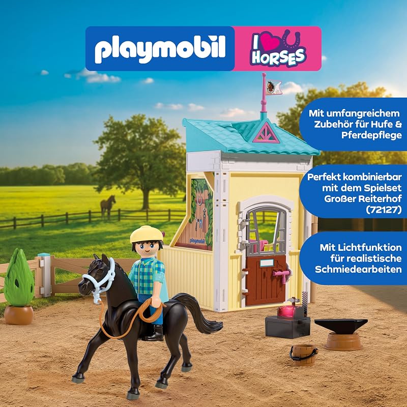 | I Love Horses | Kleiner Stall mit Hufschmied | Pferdebox mit Licht‑Esse, Werkzeug & Pferdepflege‑Zubehör | Für Kinder ab 4 Jahren | 72131 — Foto 4 von 7