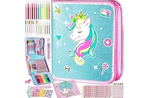 ABERLLS Unicorn Washable Markers Set with Glitter Pencil Case, Art Supplies for Kids Ages 4 5 6 7 8 9 10 Years Old, Arts Crafts Coloring Set with Crayon Pencil Gel Pen Stickers, Birthday Gifts for Girls 4-6-8