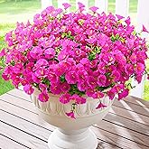 Waipfaru Artificial Flowers for Outdoors, 24 Bundles Faux Plants Outdoor, UV Resistant Artificial Plants Outdoor, Silk Petunias Fake Flowers for Outside Home Decor Planter Porch Decoration, Rose Red
