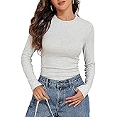 PrettyGuide Womens Cotton Ribbed Long Sleeve T Shirts Crewneck Slim Fit Basic Layering Underscrubs Tee Breathable Spring Tops