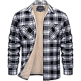 Cotrasen Men's Flannel Shirt Jacket Cotton Plaid Sherpa Lined Fleece Button Down Jacket Coat for Men with 5 Pockets