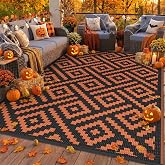 GENIMO Outdoor Rug, Waterproof Plastic Rugs for Patio, 6'x9' Black Orange | Outside Larger Modern Carpet Mat for Porch Decor, Deck, Balcony, Camping, RV, Backyard, Picnic, Beach, Reversible, Foldable