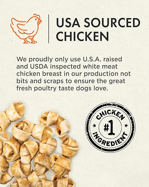 CANINE NATURALS CHICKEN RECIPE CHEW – RAWHIDE FREE DOG TREATS – MADE FROM USA RAISED CHICKEN – ALL-NATURAL AND EASILY DIGESTIBLE – 12 PACK OF MINI KNOTS FOR DOGS 5-20LB