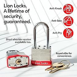Lion Locks 6 Keyed Alike Padlocks with 2" Long