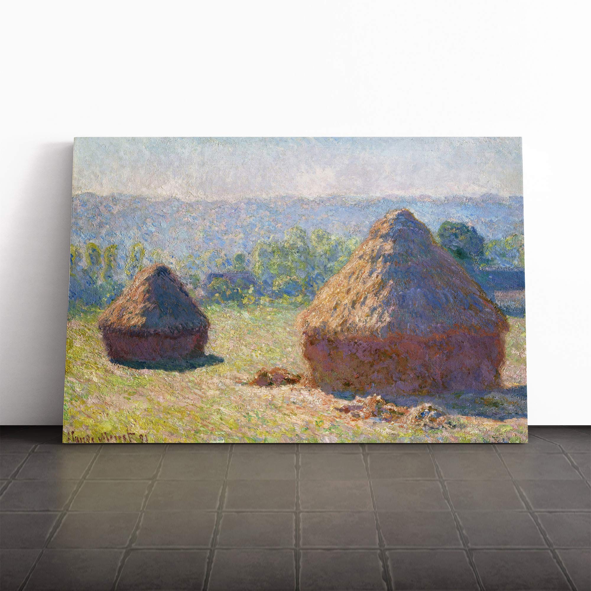 Claude Monet Haystacks Canvas Print | Gallery Wrapped 30mm Frame Wall Art | 20x14 inches | Ready to Hang | Modern Picture | Living Room Bedroom Lounge Office
