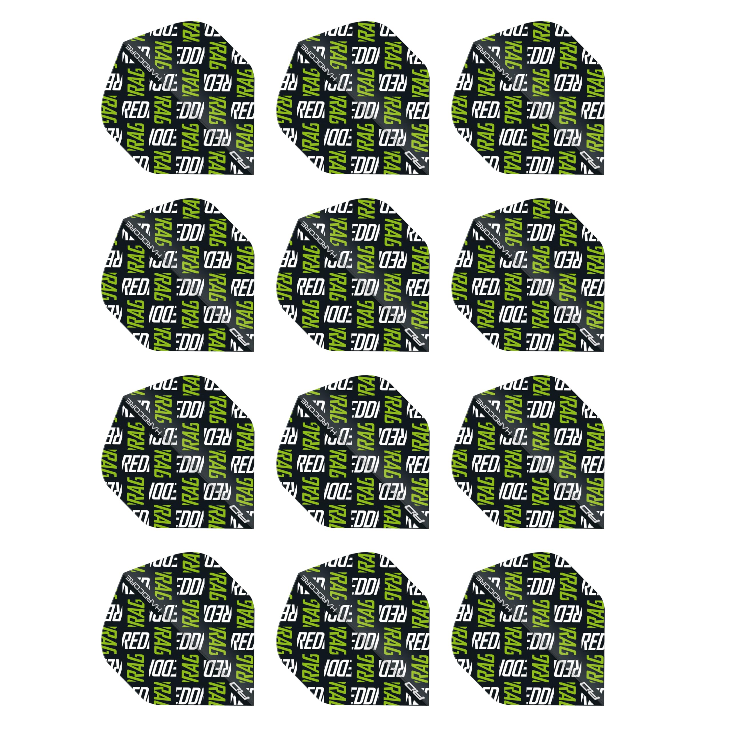 RED DRAGON Hardcore XT Green and White Logo Dart Flights - 4 Sets Per Pack (12 Dart Flights in total)