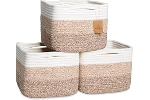 NaturalCozy Storage Cubes 9”x9”x7”Cotton Rope Woven Baskets for Organizing 3-Pack | 9 Inch Cube Storage Bin | Small Basket fo