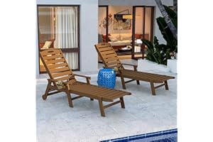 Domi Outdoor Chaise Lounge Chairs Set of 2, HDPE All-Weather Pool Loungers with 5-Position Adjustable Reclining Backrest & Ro