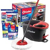 O-Cedar EasyWring Microfiber Spin Mop &amp; Bucket Floor Cleaning System + 2 Extra Mop Head Replacements with Citrus and Lavender Pacs (Variety Pack)