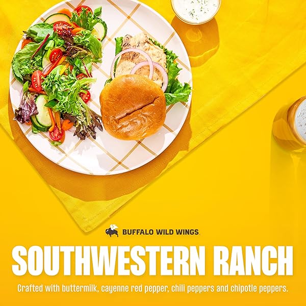 BUFFALO WILD WINGS SOUTHWESTERN RANCH SAUCE, 12 FL. OZ., MADE WITH BUTTERMILK AND CHIPOTLE PEPPERS, PERFECT DIPPING SAUCE, SALAD DRESSING, WING SEASONING OR BURGER TOPPING