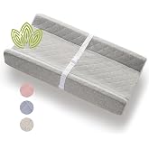 Organic Cotton Covered Contoured Baby Changing Pad | Waterproof Foam Mattress, Soft, Removable &amp; Washable Cover, Safety Strap, Non-Slip Bottom, Topper for Standard Size Infant Diaper Table &amp; Dresser