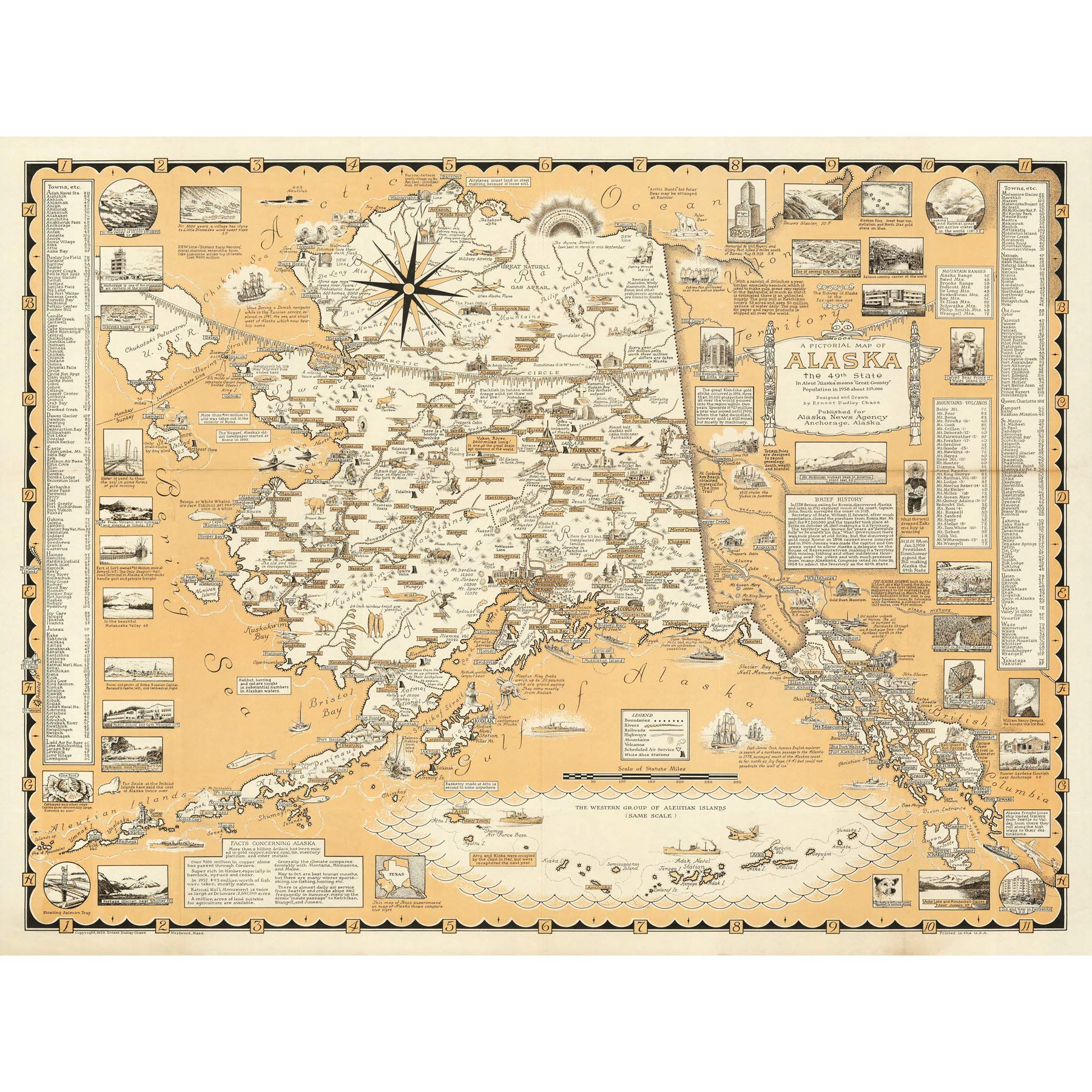 Artery8 1959 Ernest Dudley Chase A Pictorial Map Of Alaska Large Wall Art Poster Print Thick Paper 18X24 Inch