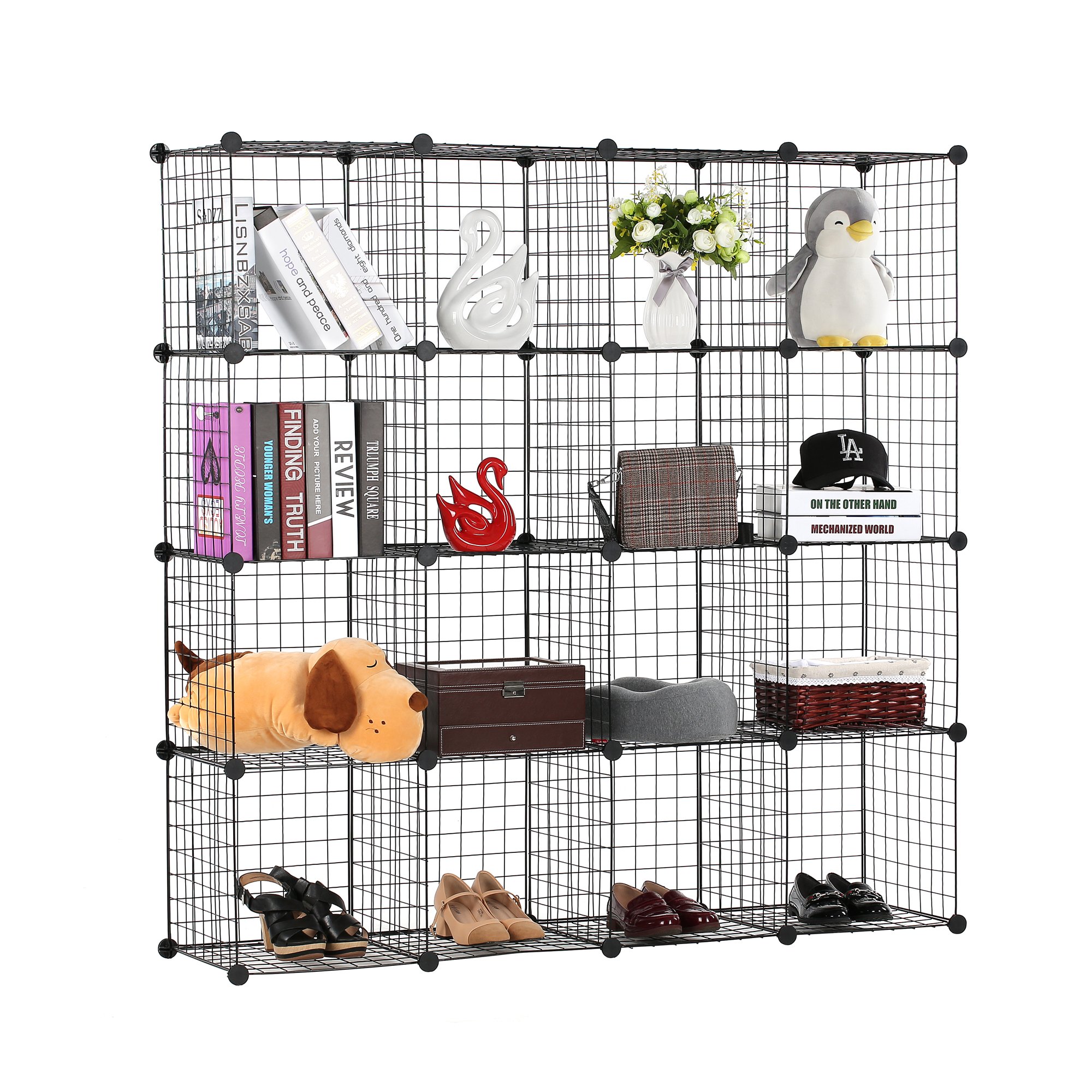 BASTUO 16 Cubes Wire Storage DIY Bookcase Shelf Metal Modular