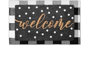 EMERSON ESSENTIALS Emerson 100% Coir Doormats, 2-Pack Front Door Mats for Outdoor Entrance – 30” x 18” Welcome Mat for Home, 2-in-1 Entryway Patio with Layered Buffalo Plaid Rug, Indoor Porch Mat – Heavy Duty (Welcome)