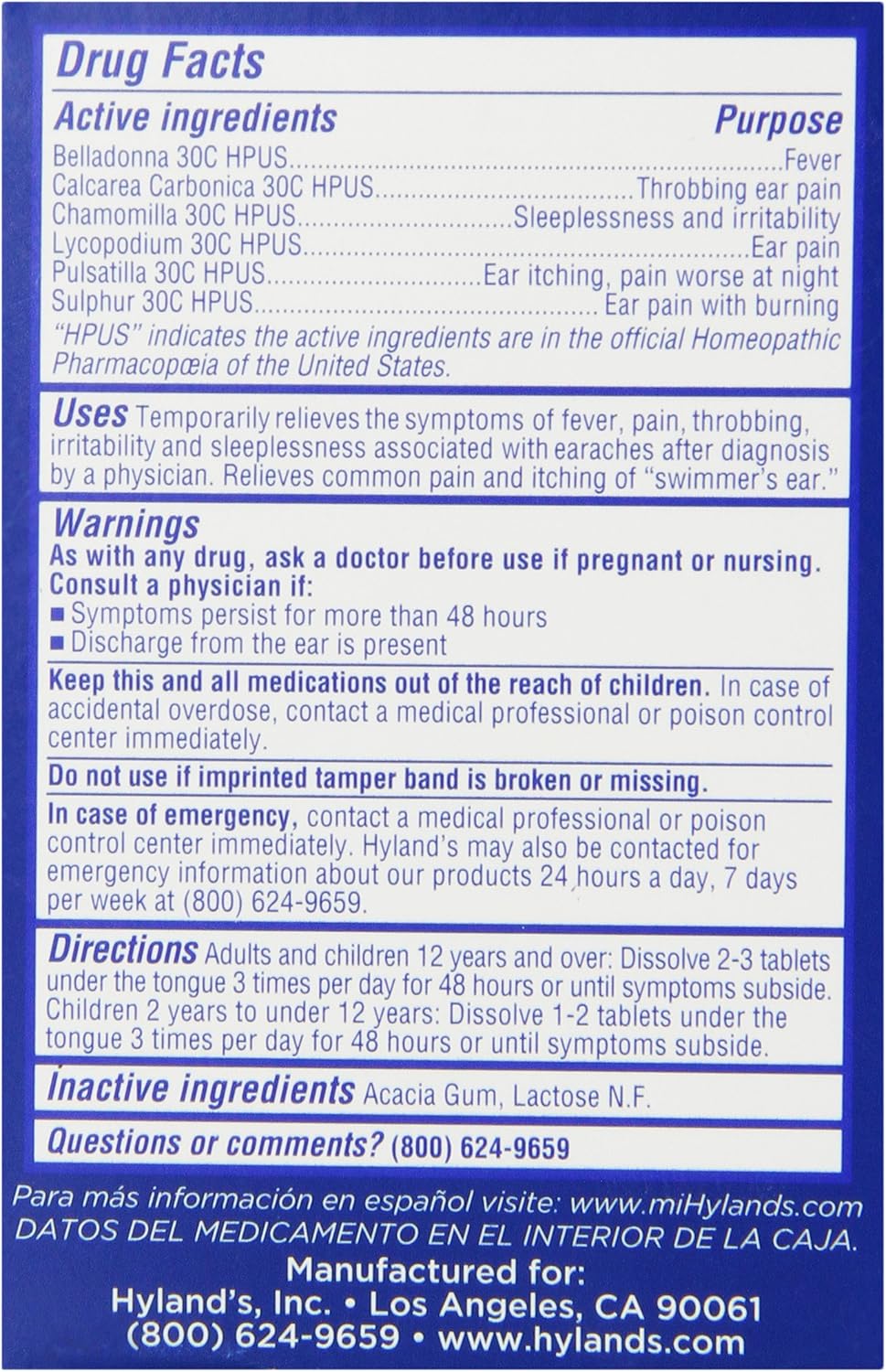 Swimmers Ear Relief Tablets by Hyland's, Fast Natural Homeopathic Pain Relief of Cold & Flu Earaches, Swimmers Ear, and Allergies, 40 Count: Health & Personal Care