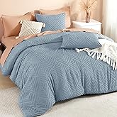 Litanika Grayish Blue Queen Comforter Set, 3 Pieces Tufted Boho Farmhouse Bedding Comforter Sets, Lightweight Fluffy Comforter Bed Set for All Season (90x90In Comforter and 2 Pillowcases)