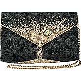 Mary Frances Olive You Beaded Crossbody Clutch – Martini Glass Motif Evening Bag with Gem Accent & Removable Chain Strap for Travel, Weddings, Parties – Black
