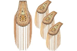 Yilloog 4 Pcs Shoulder Epaulets for Women Tassel Link Chain Boards Badge Beads Pads Punk Fringe Jewelry Pins for Men Jackets(Gold)