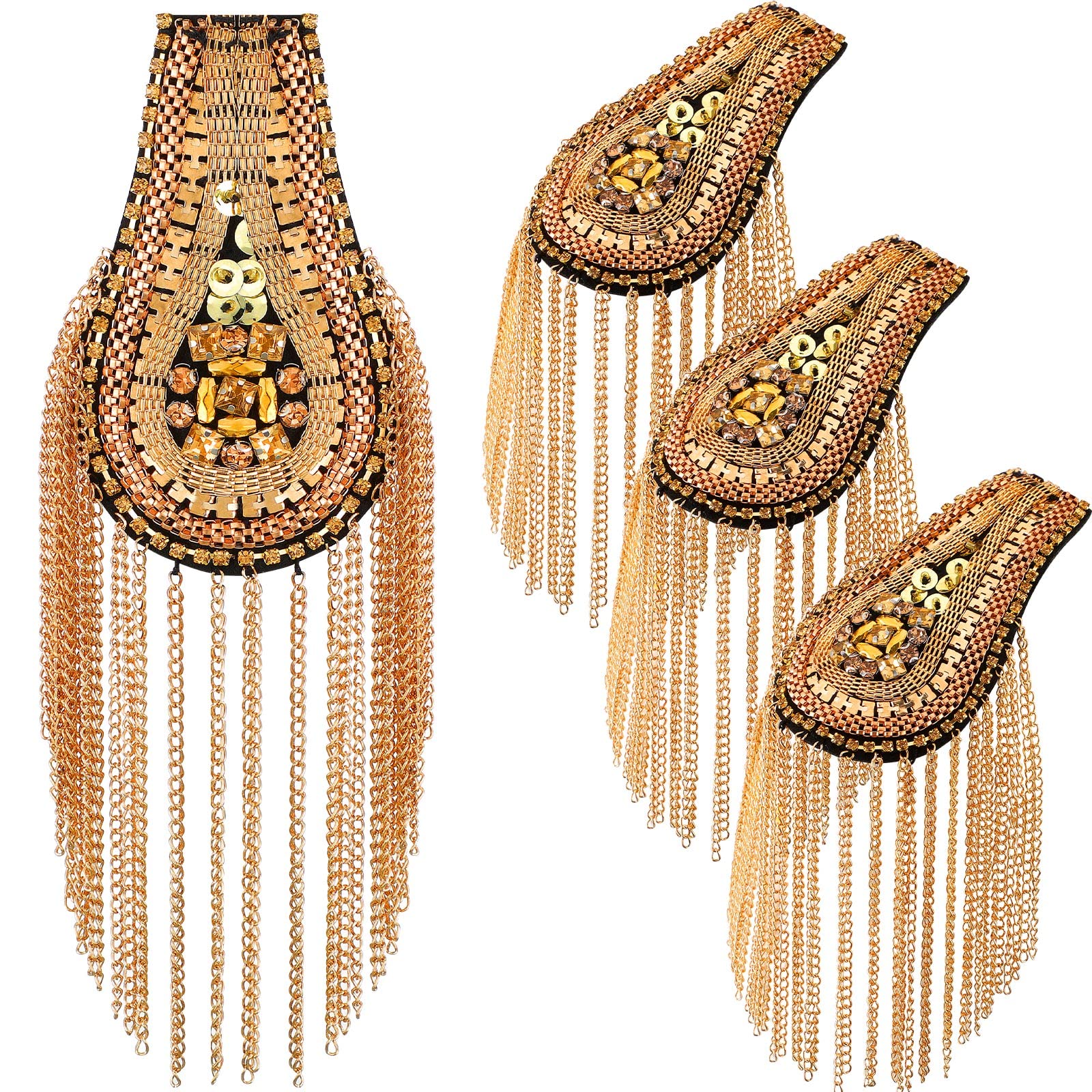 Photo 1 of Yilloog 4 Pcs Shoulder Epaulets for Women Tassel Link Chain Boards Badge Beads Pads Punk Fringe Jewelry Pins for Men Jackets(Gold)