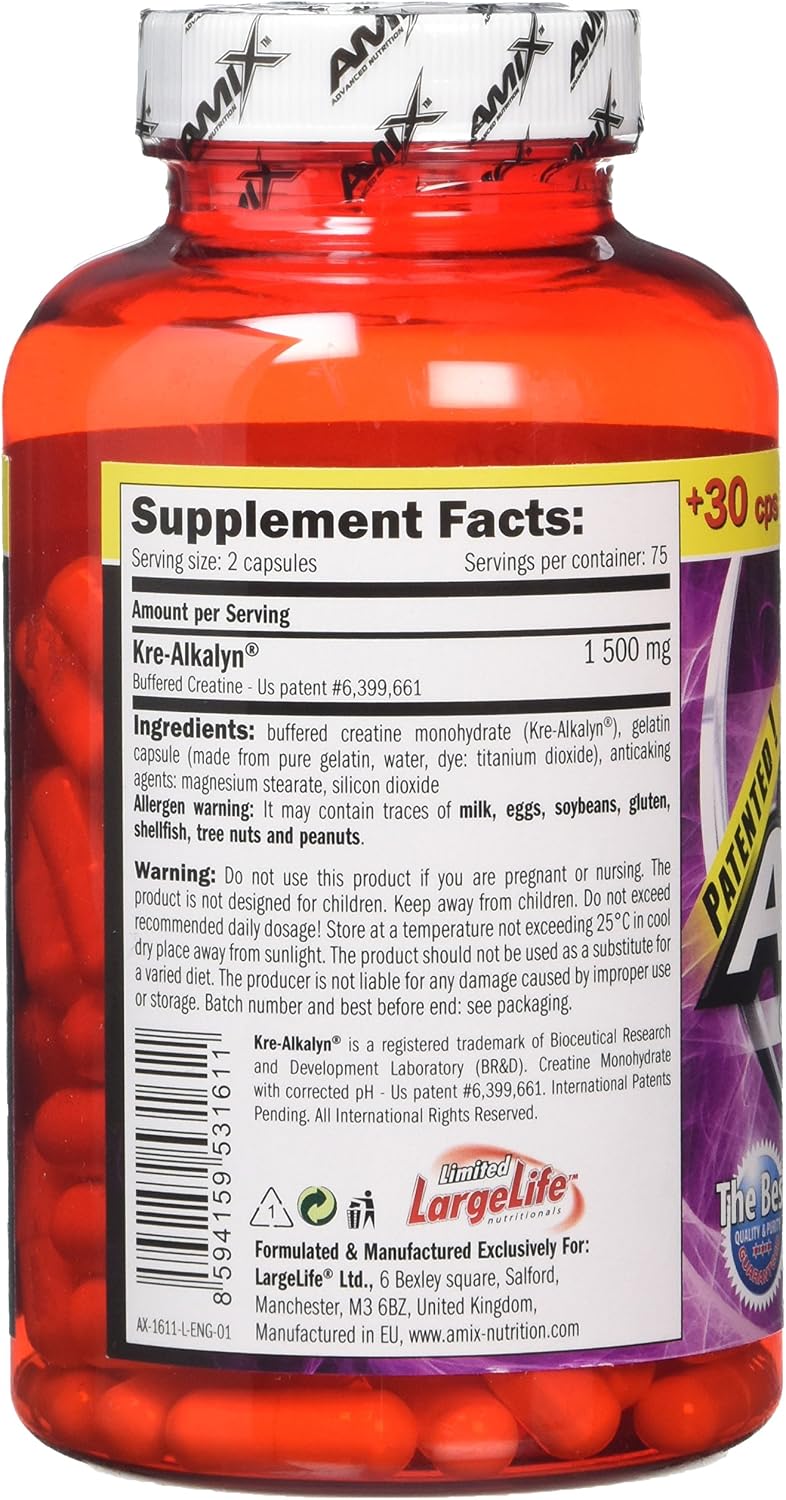 AMIX, Creatine Monohydrate, Kre-Alkalyn, 150 Capsules, Ideal for Athletes, Supplement to Increase Strength - Image 4