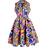 HongyuAmy African Print Sleeveless Dress Ankara Lace-up Dress Wax Fashion Dress