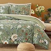 CASAAGUSTO Full Size Comforter Sets-7 Pieces Green Floral Bedding Sets, Bed in a Bag Full with Botanical Butterfly Comforter, Sheets, Pillowcases & Shams for All Seasons