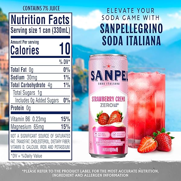 SANPELLEGRINO SODA ITALIANA STRAWBERRY CREMA, 0G ADDED SUGAR, ITALIAN SPARKLING SODA