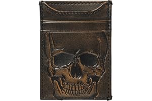 House of Jack Co. Skull Slim Money Clip Wallet for Men, Front Pocket Wallet with Strong Magnet, Full Grain Cowhide Card Holder Wallet, Black