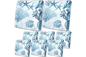 Tingjoo 8 Pcs Christmas Cushion Covers Patio Stretch Outdoor Cushion Cover Farmhouse Classic Decorative Replacement Furniture Sofa Couch Slipcover Seat Protector, Home Decor(Blue Ocean)
