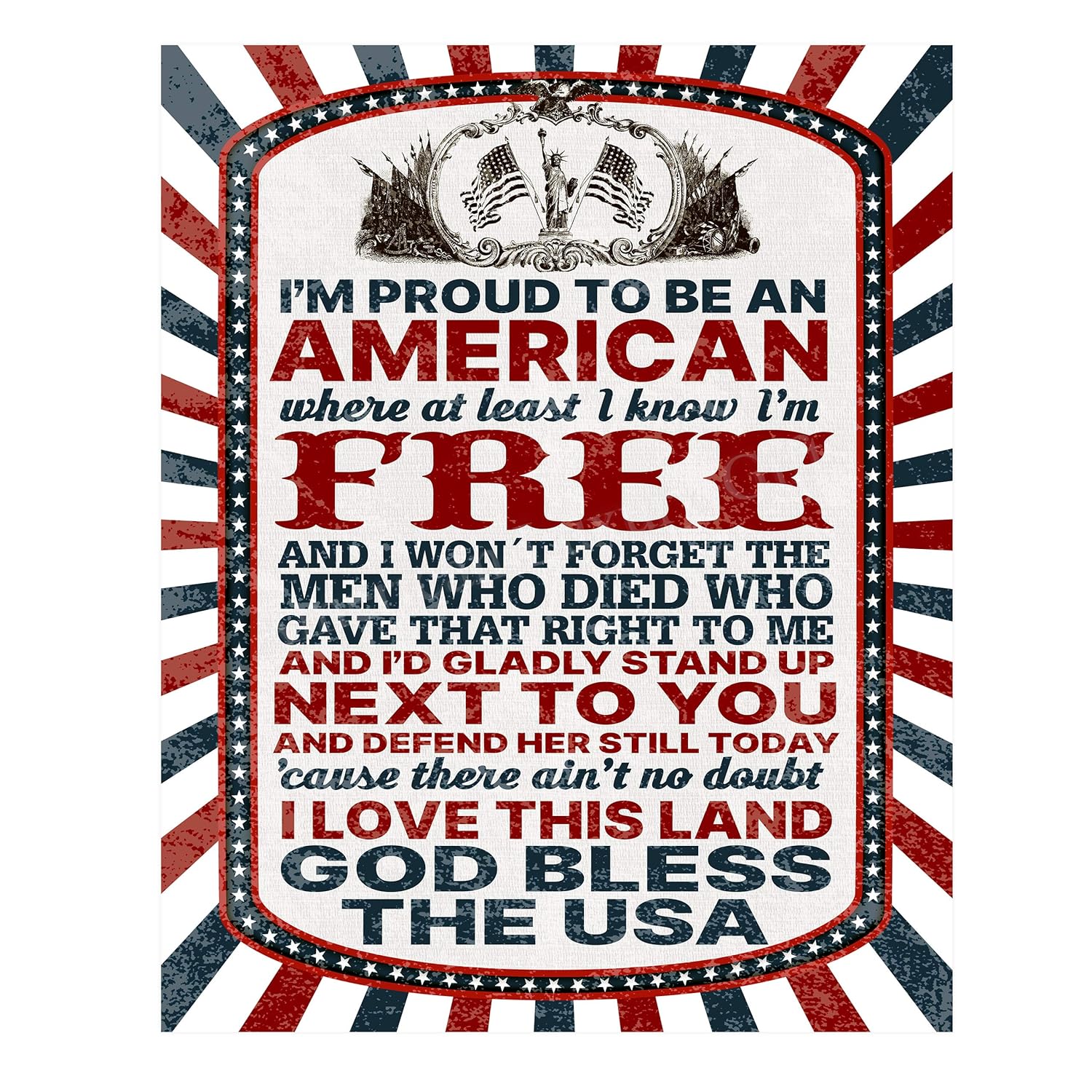 "I'm Proud to Be An American"Patriotic Song Art Wall Decor