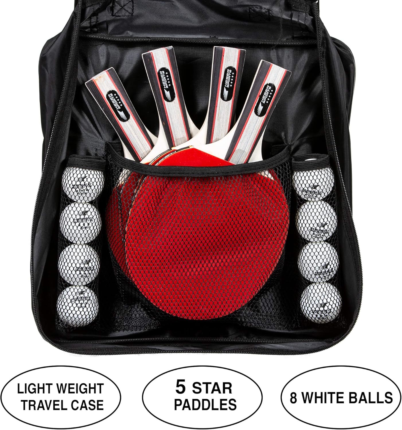Keser Sports 5-Star Ping Pong Paddle Set – 4 Player Racket Set Bundle with 8 Professional ABS Balls and Portable Storage Bag Included. Advanced Spin, Speed and Control for Indoor/Outdoor Table Tennis : Sports & Outdoors