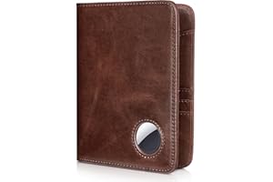 Passport Wallet with Airtag Holder - Genuine Leather RFID Blocking Travel Cover with 6 Cards Slot&1ID Window,Magnetic Closure