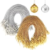 JUNEBRUSHS 600Pcs Christmas Ornament Hooks, Ornament Hangers with Snap | Ornament String for Christmas Tree, Holiday Party Hanging Decorations, Ropes Easy and Fast Locking, Gold Silver